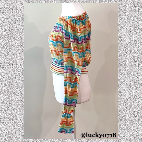 Missoni Sport EUC Multi Color Wave Off Shoulder Top Sz M - Picture 3 of 9